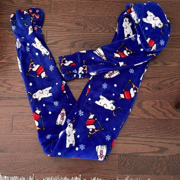 “Jenni” One piece Fleece Sleepwear. Size Small Blue Holiday‎ - Picture 2 of 5